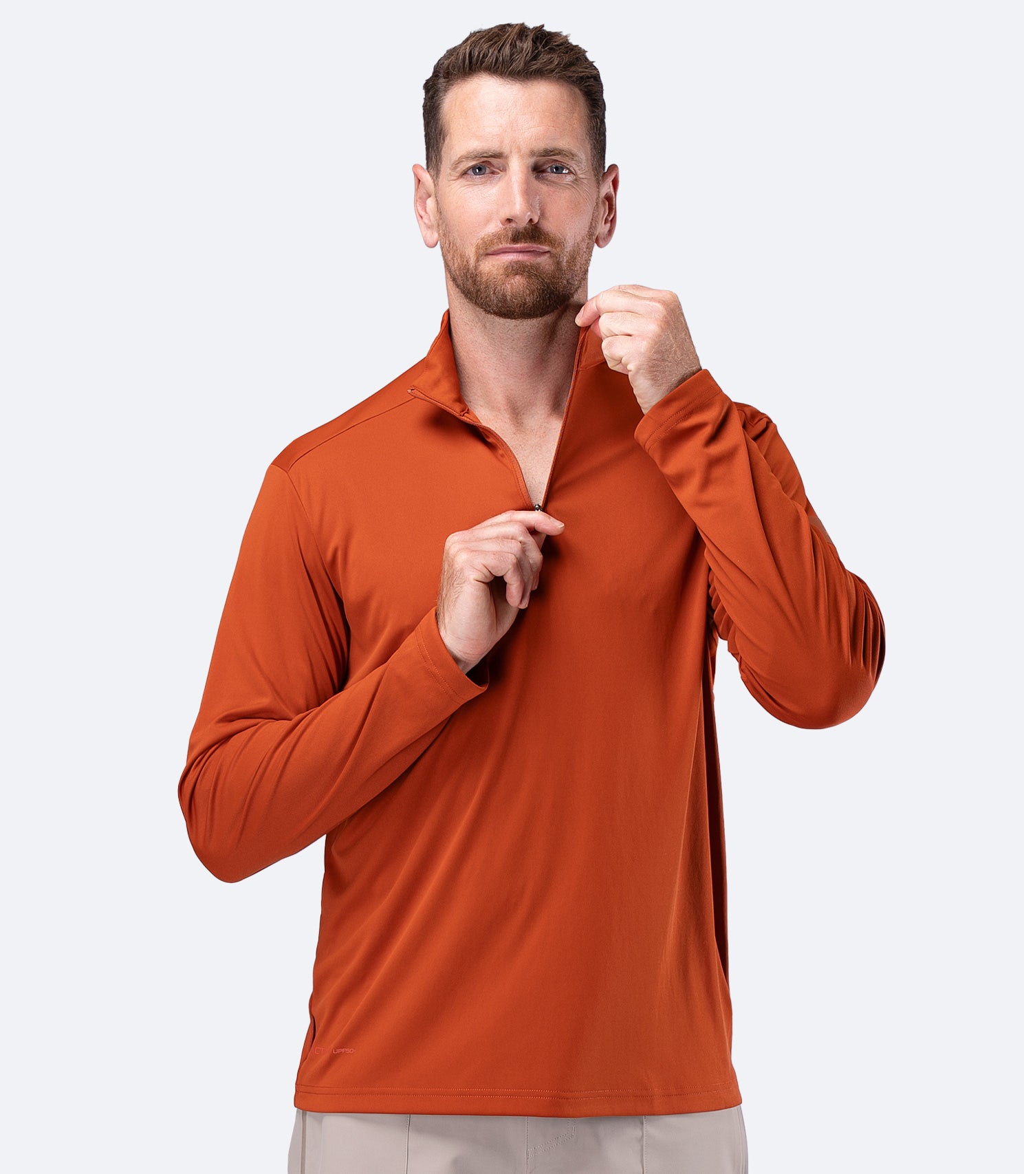 Mens UVActive Zip Long Sleeve Tech Top - Red Earth