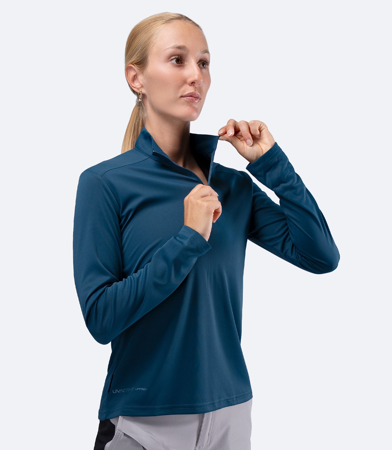 Womens UVActive Zip Long Sleeve Tech Top - Deep Teal