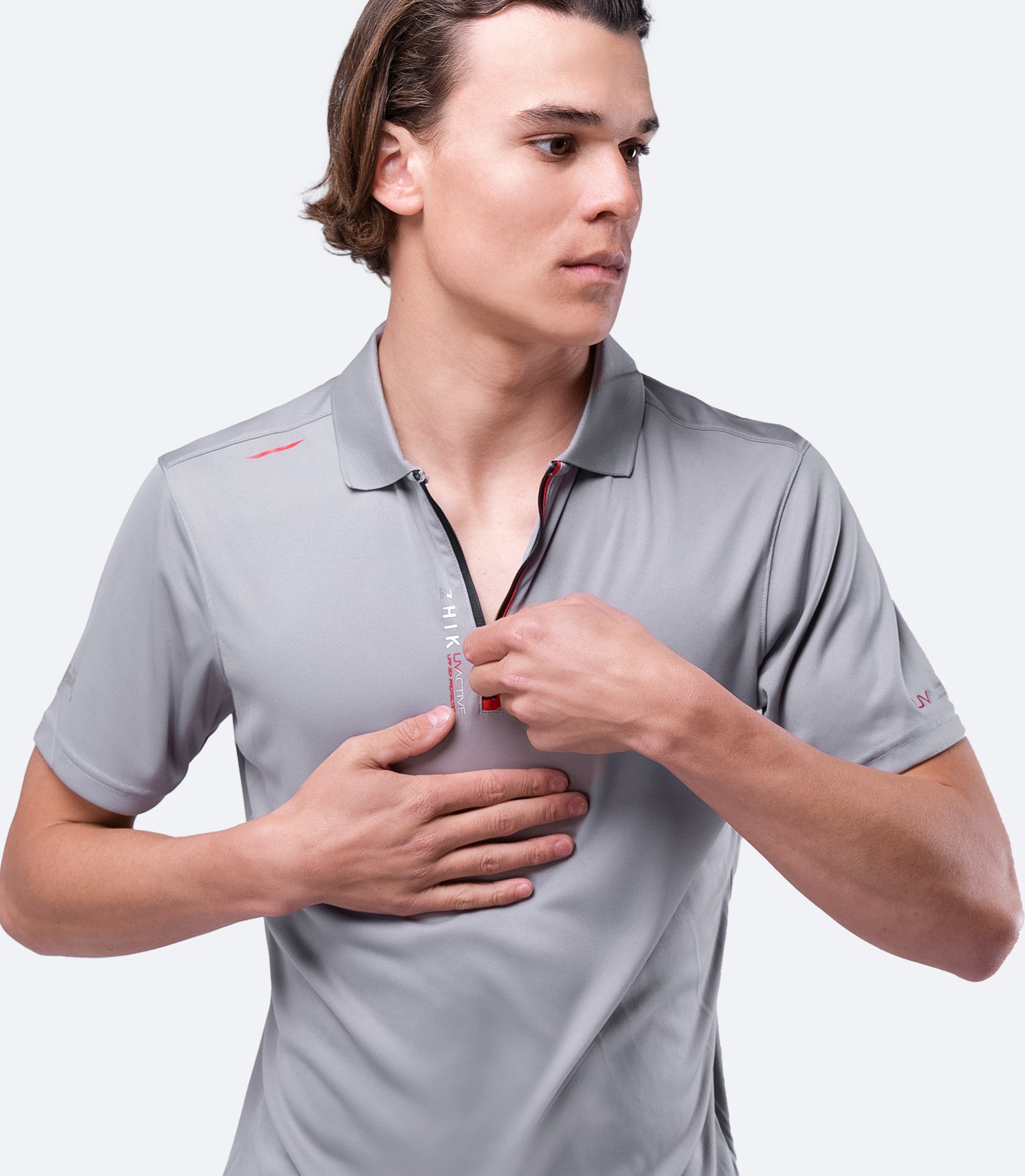 Mens UVActive Zip Sports Polo - Grey
