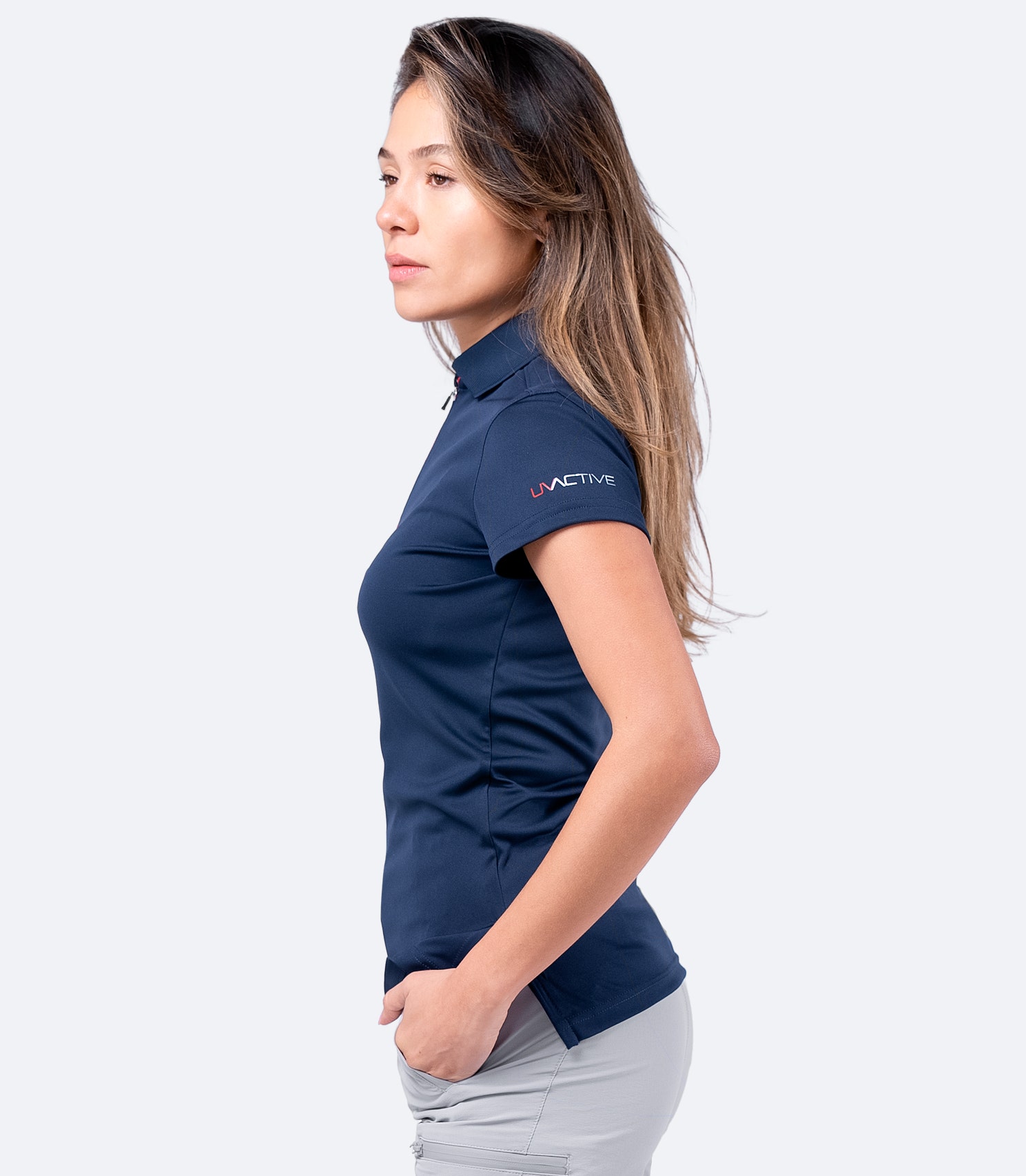 Womens UVActive Zip Sports Polo - Navy | Zhik Europe