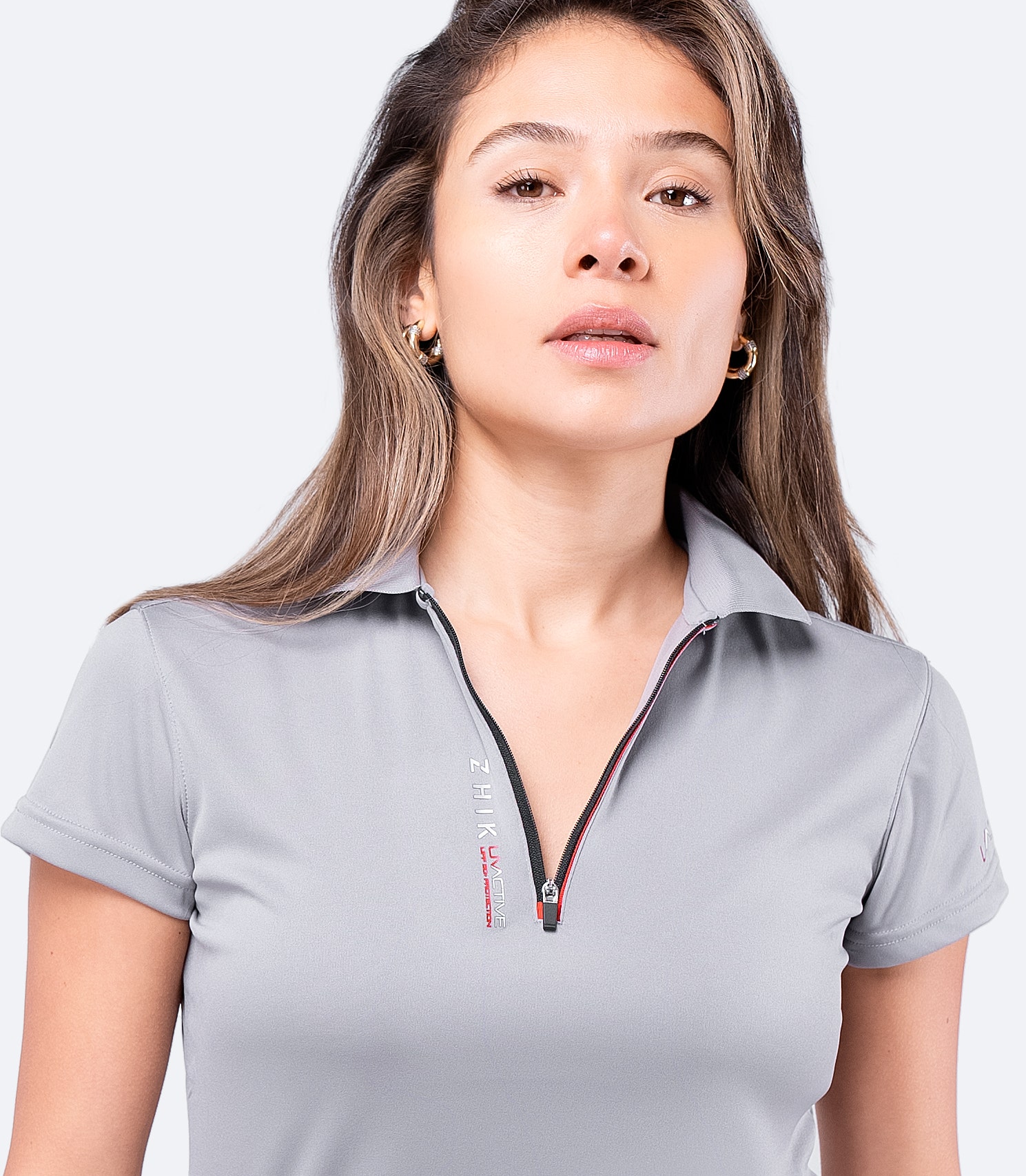 Womens UVActive Zip Sports Polo - Grey | Zhik Spain