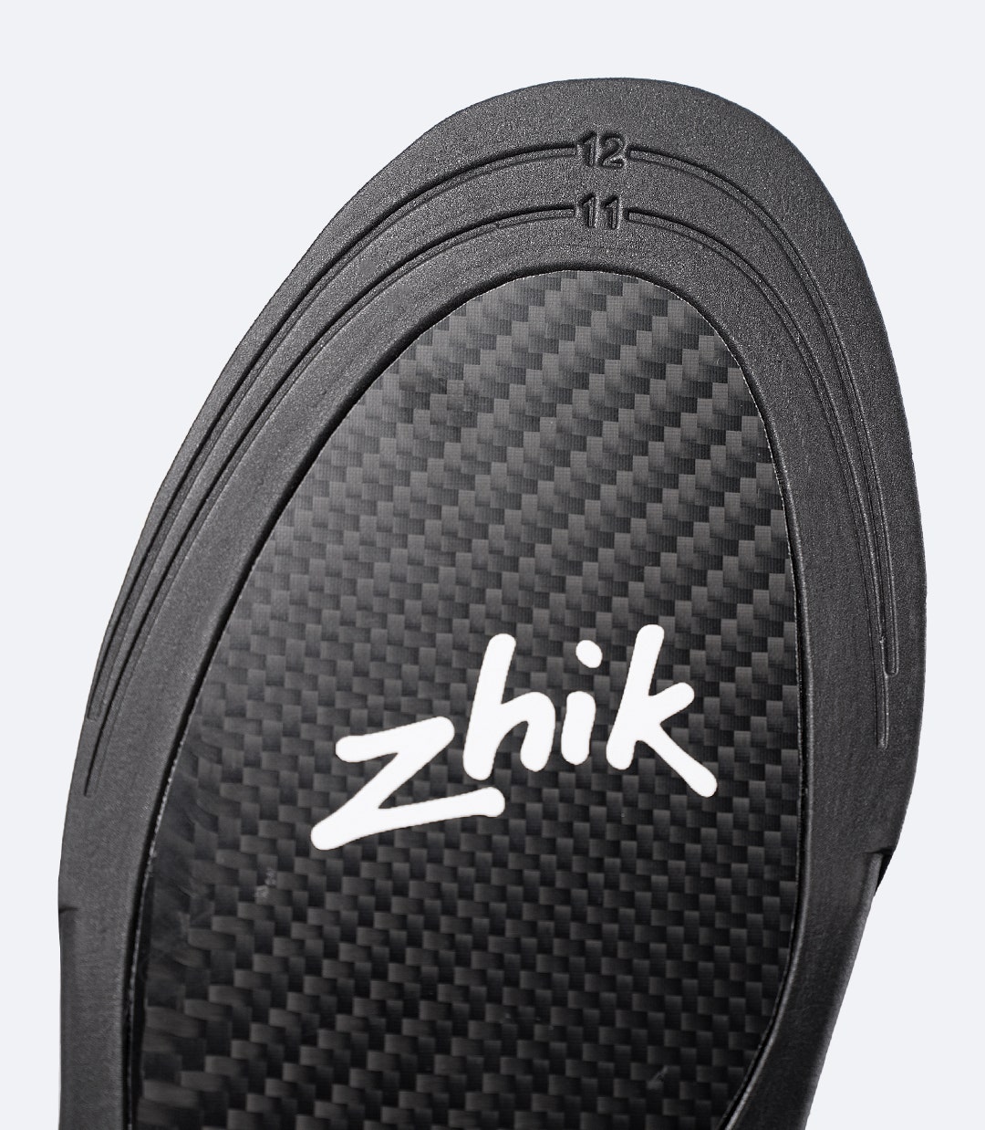 Close-up of black Zhik Hiking X Carbon Insole forefoot, showing carbon construction for load distribution