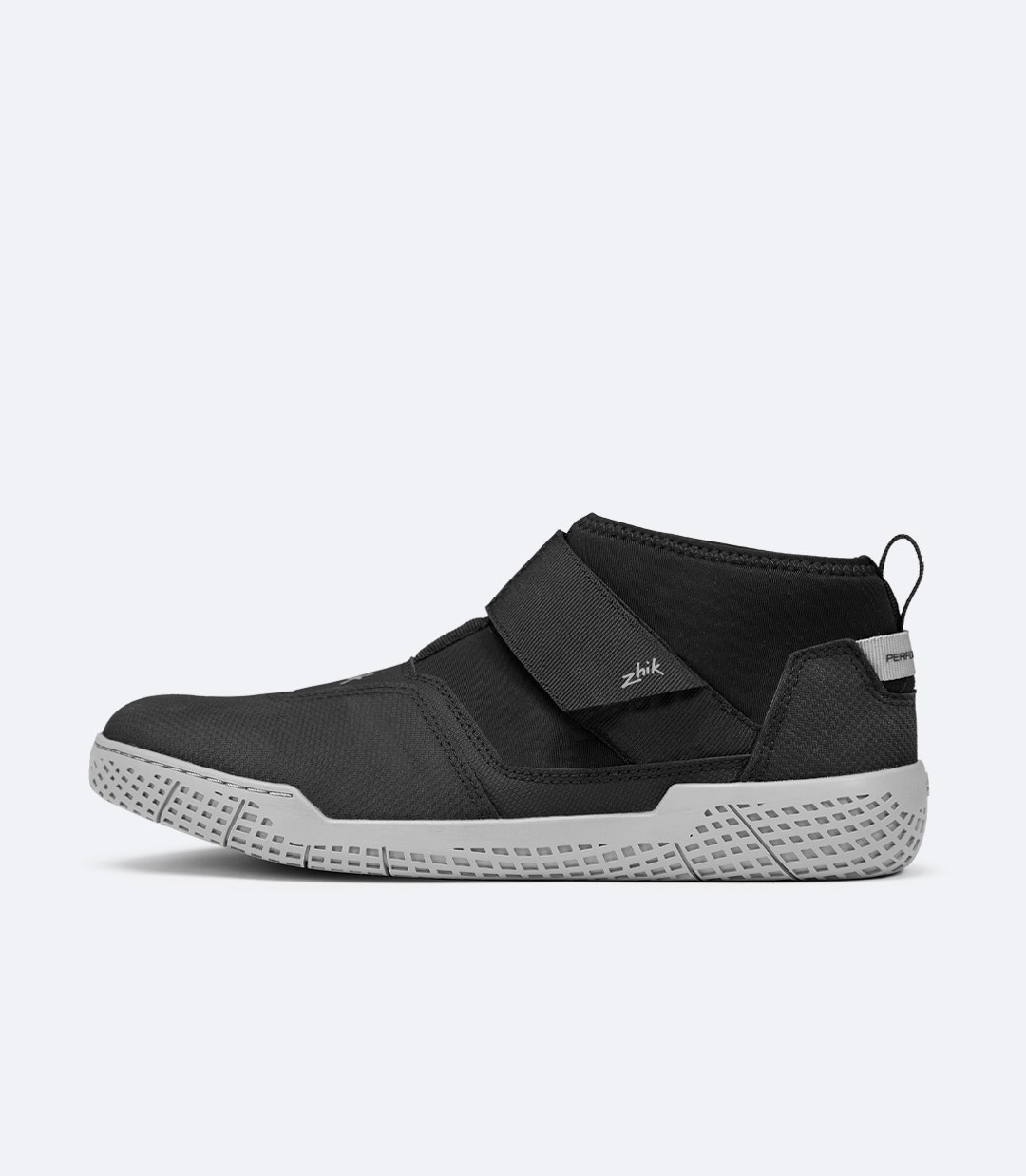 ide view of Zhik Performance Ankle Boot in black with low-cut neoprene upper and wide Velcro ankle strap