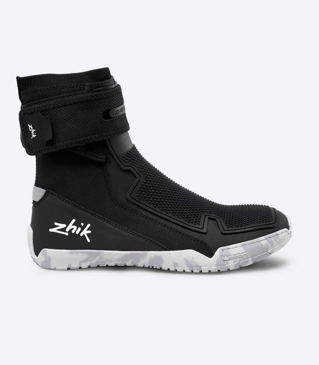 Opposite side view of black Zhik Hiking X Boot showing durable rubber panelling and articulated ankle support