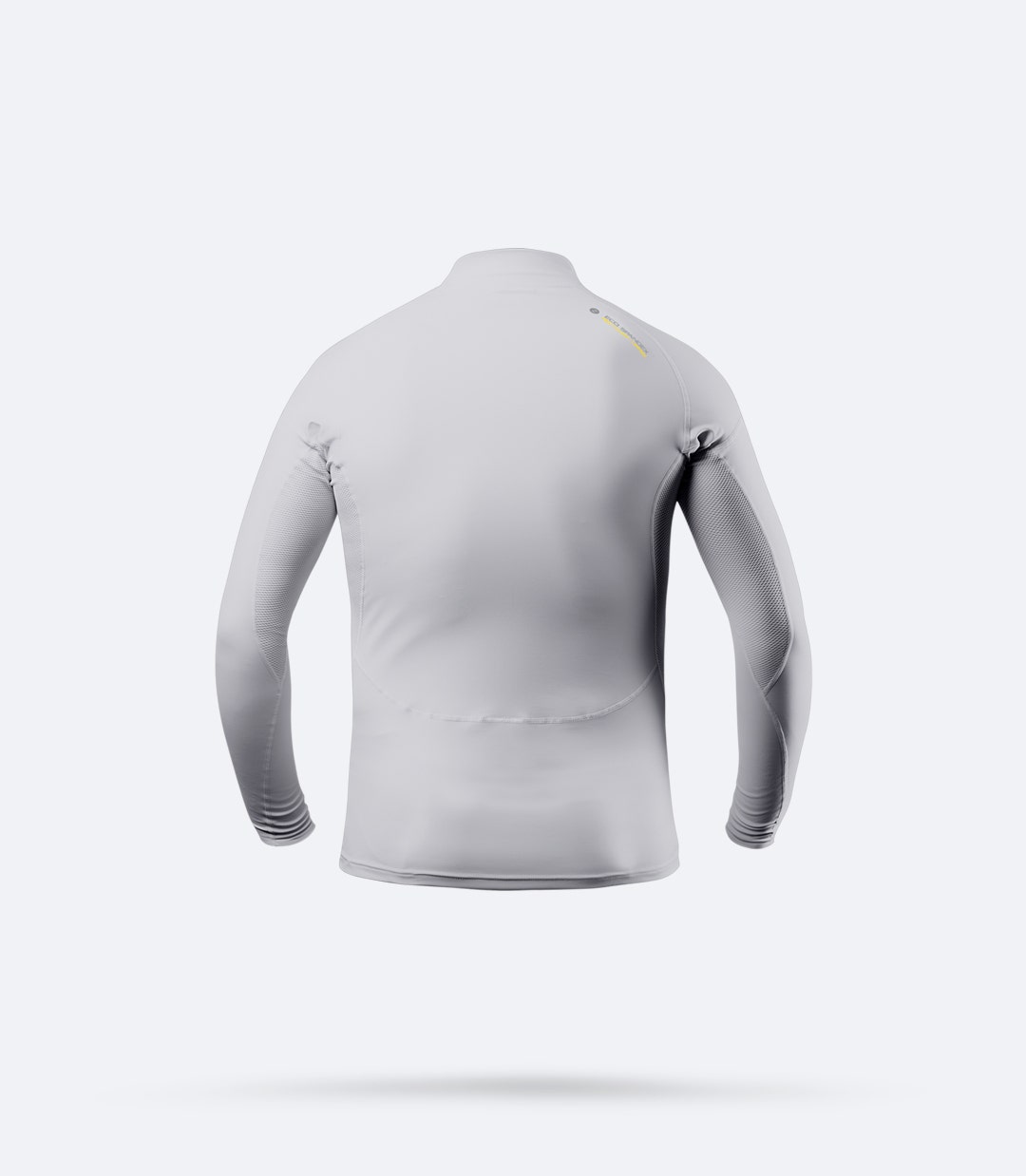 Vista posterior del Top de manga larga Zhik Junior Eco Spandex en platino, que muestra costuras planas duraderas y paneles ergonómicos para facilitar el movimiento.