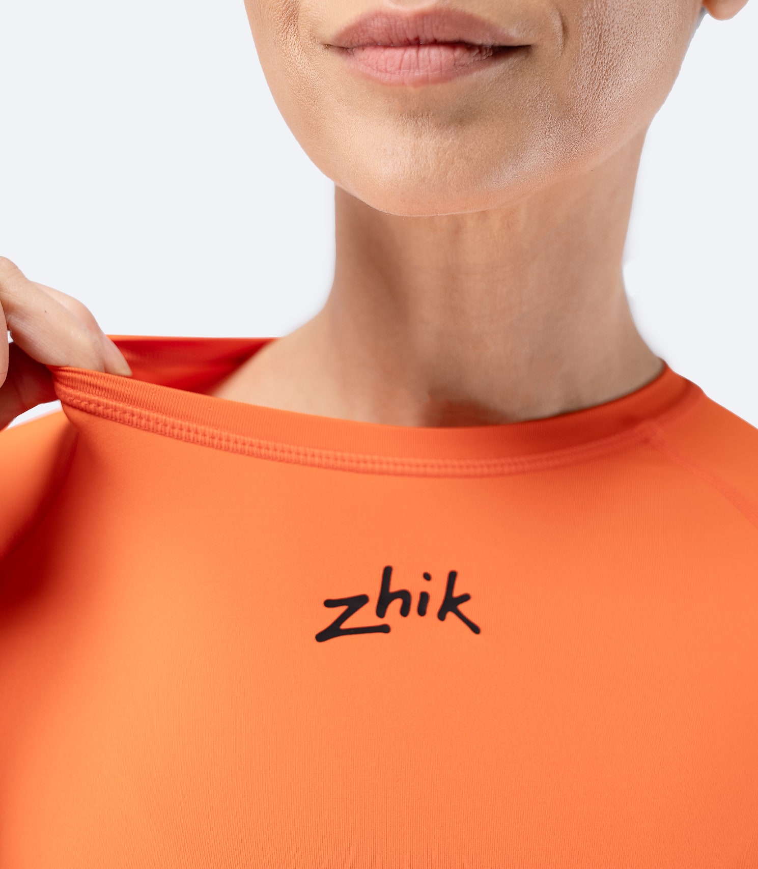 Close-up of collar with Zhik logo on Women’s Eco Spandex LT Long Sleeve Baselayer Top