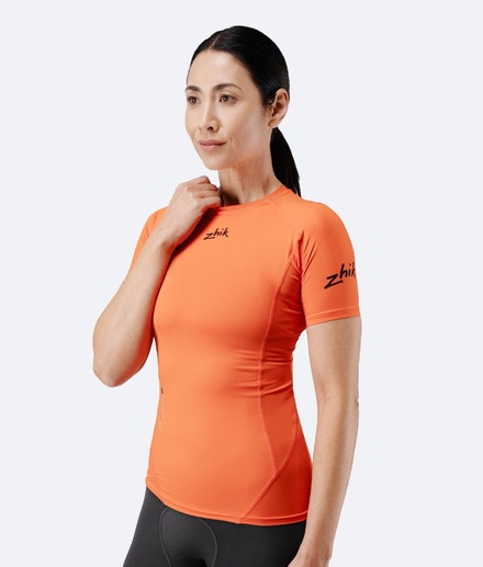 Womens Eco Spandex LT Short Sleeve Baselayer Top - Flame Red