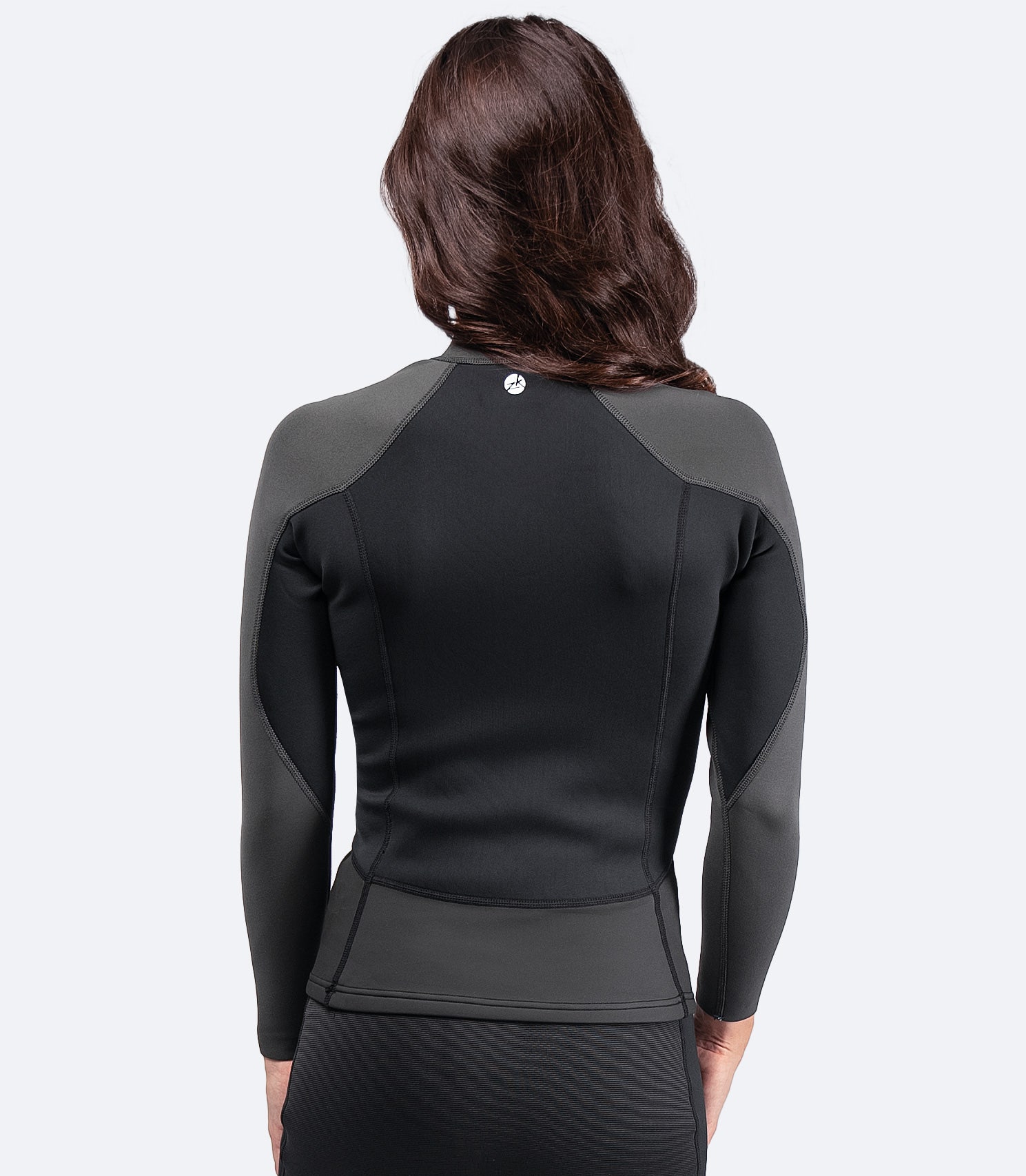 Back view of Zhik Women's MicrofleeceX Top, showing body-mapped design for enhanced fit, flexibility, and abrasion resistance.