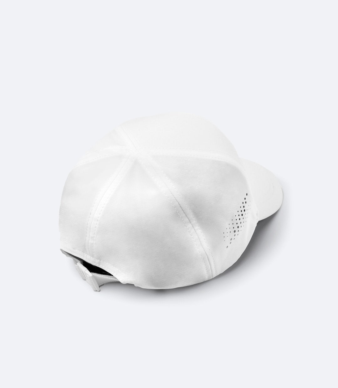 Back view of Zhik Sports Cap in white, showing adjustable straps with an unlockable clip for fine-tuned fit and easy hanging