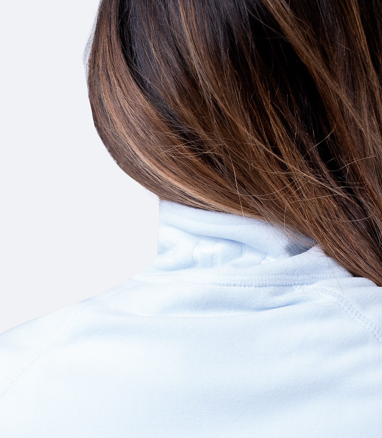 Rear view of shoulders and collar on Women's Ice Full Zip Fleece Jacket – snug insulation with smooth finish.