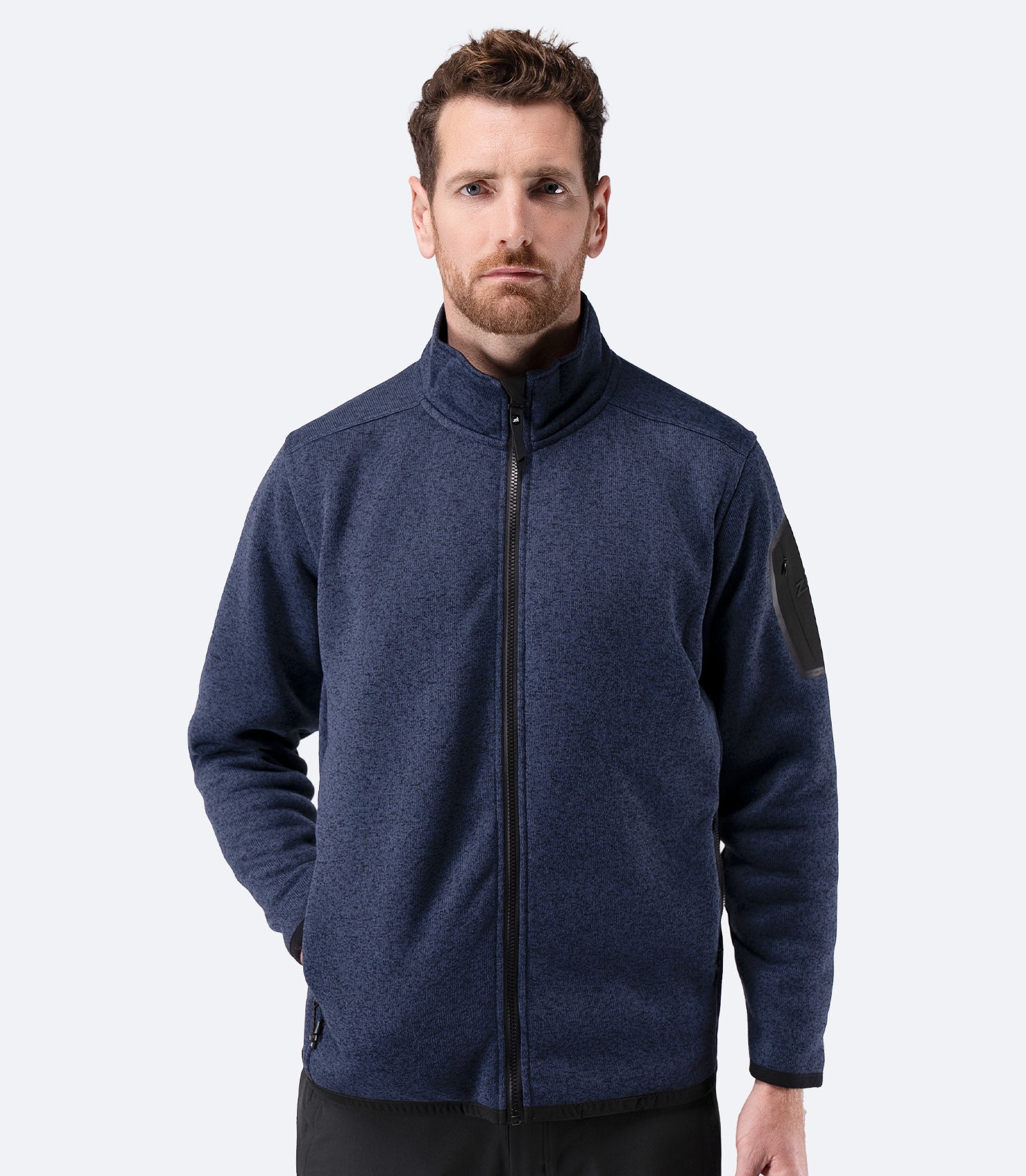 Front view of Zhik Men’s Knit Fleece Jacket in dark navy marle with full zip