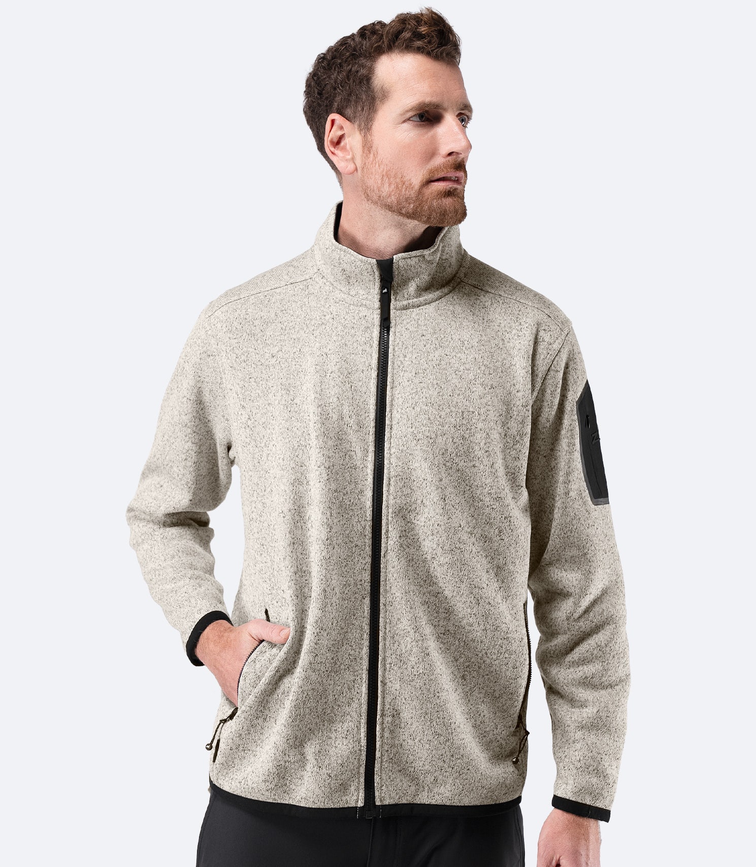 Mens Knit Fleece Jacket - Light Grey Marle