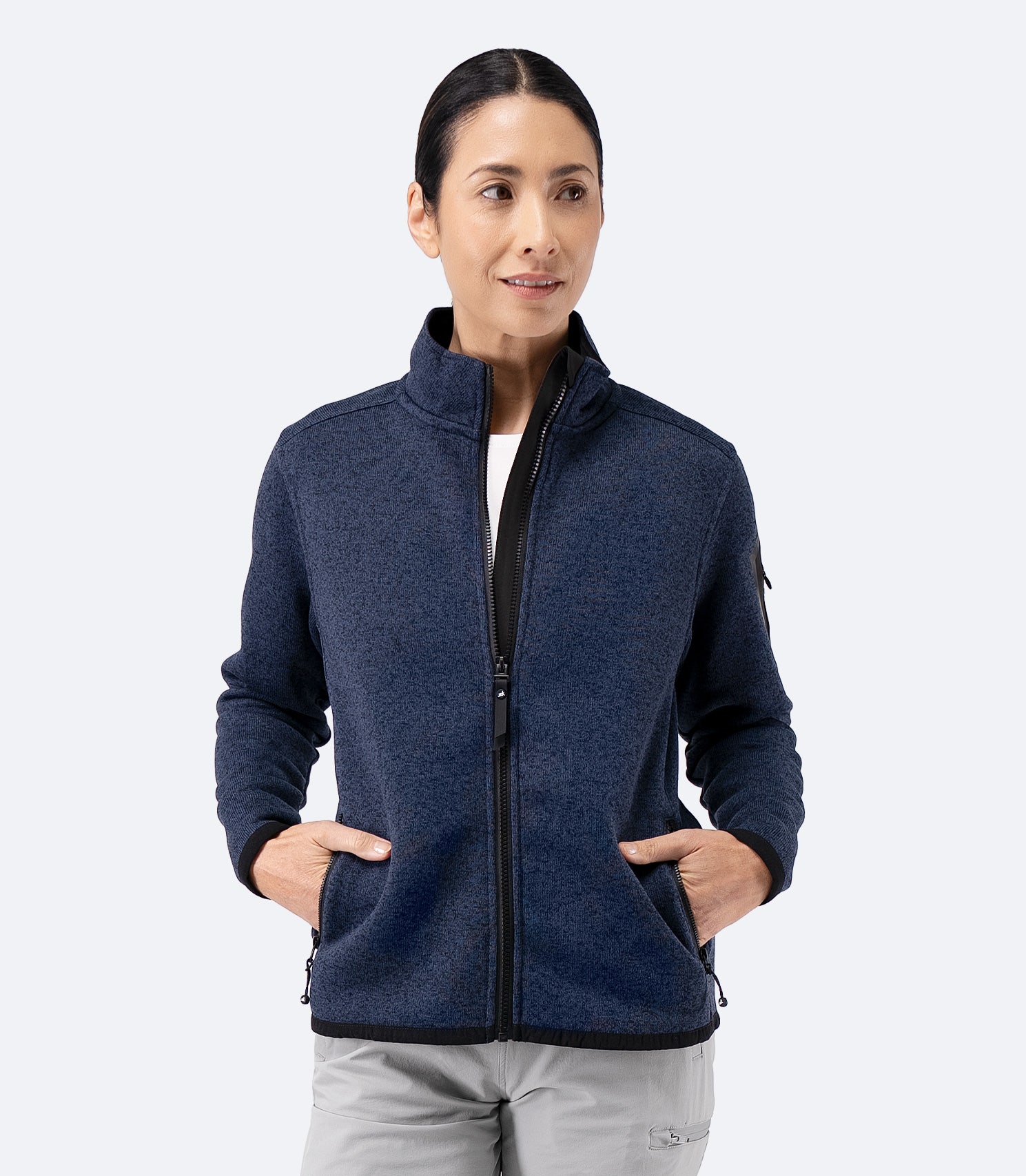 Womens Knit Fleece Jacket - Dark Navy Marle