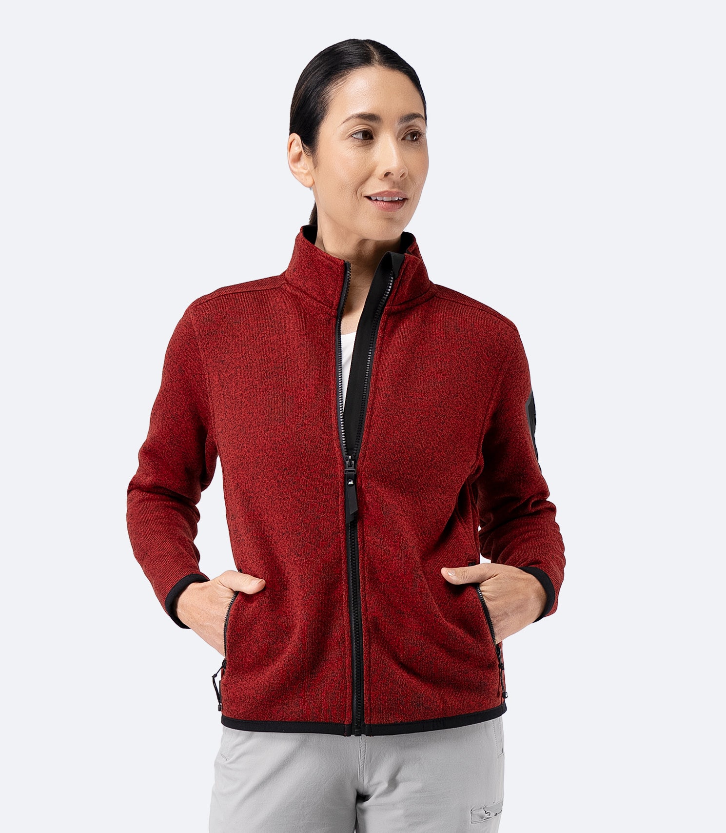 Womens Knit Fleece Jacket - Garnet Marle