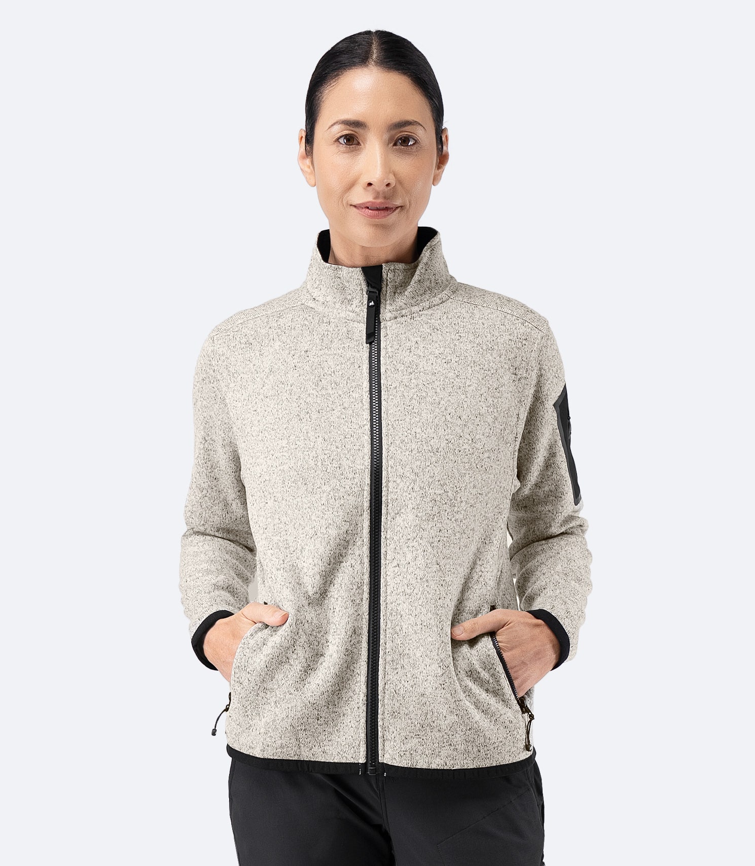 Womens Knit Fleece Jacket - Light Grey Marle