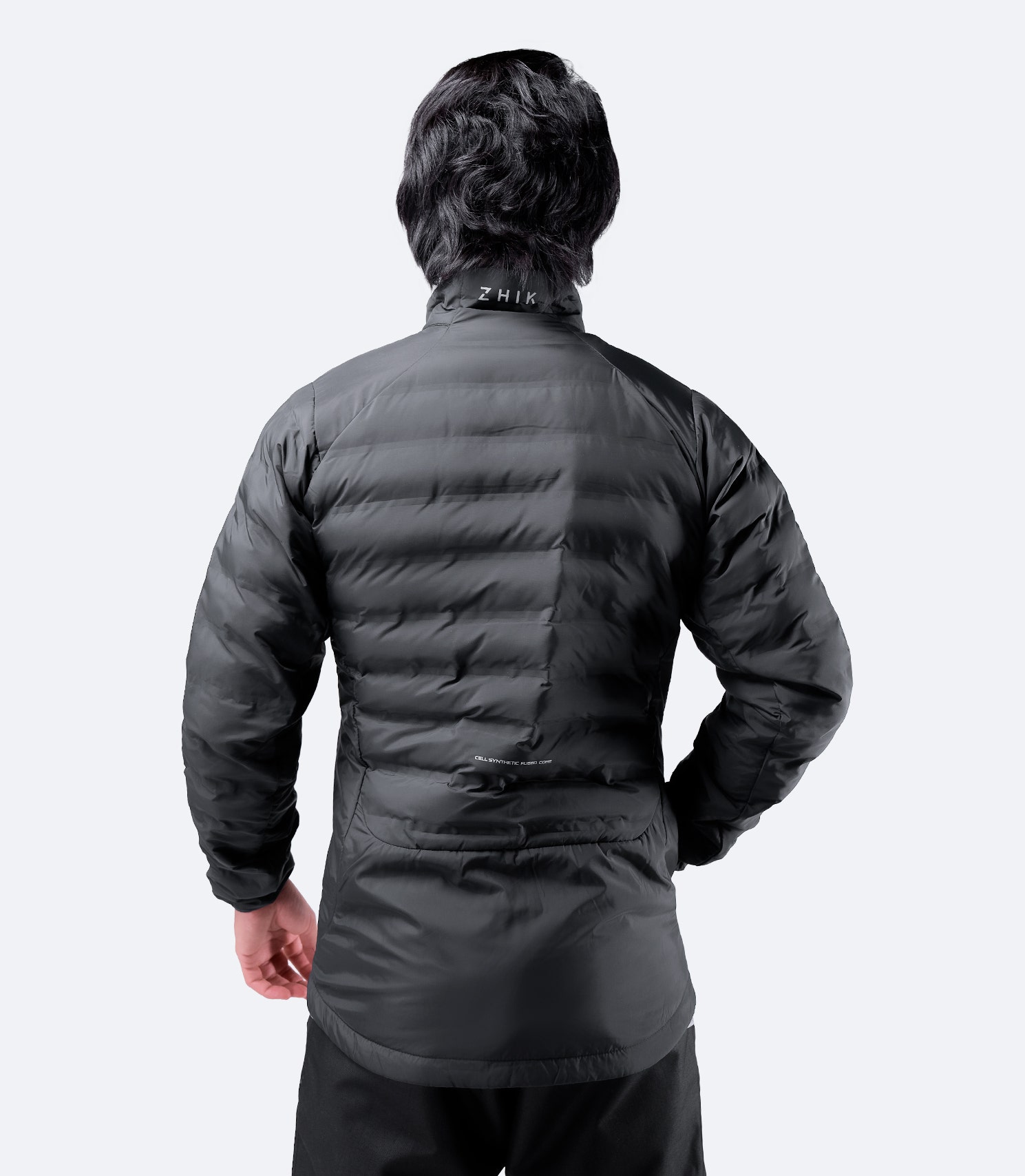 Men's Black Zhik Cell™ Insulated Jacket back view, showcasing lightweight insulation and technical styling.