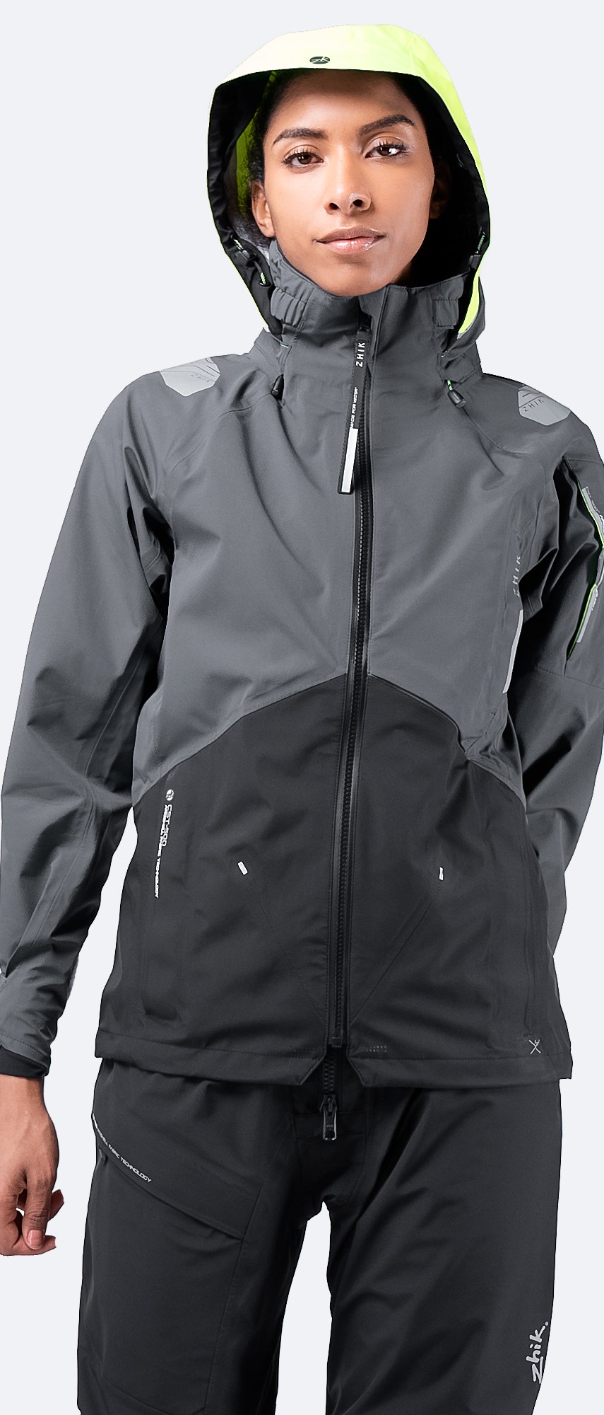 Zhik Women's CST500™ Jacket in anthracite, featuring Aroshell® 3-layer waterproof fabric and a high-performance coastal design.