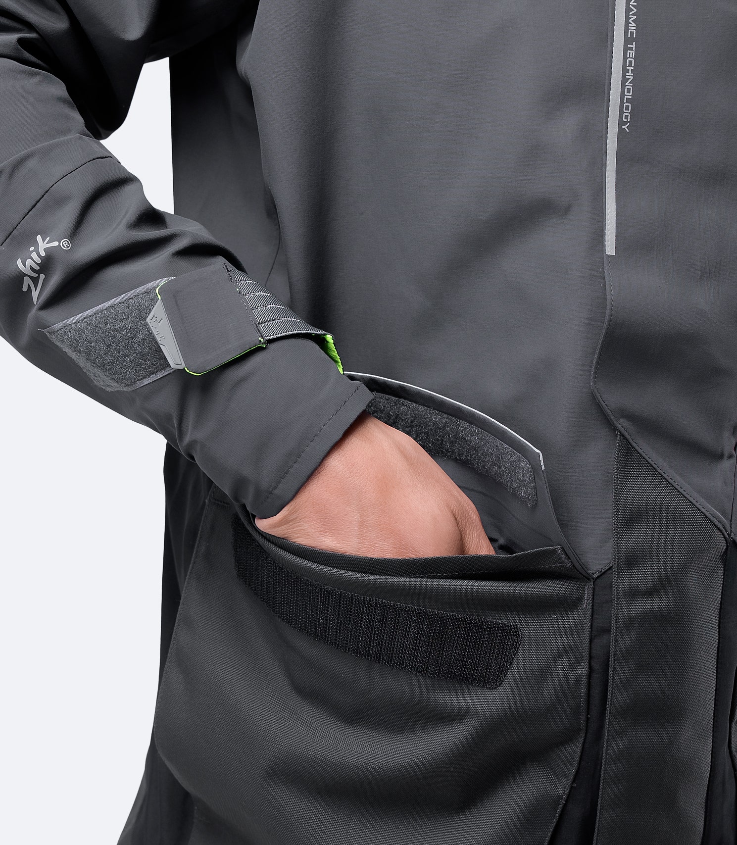 Zhik OFS800™ Offshore Jacket in black with fast-drying hand warmer pockets for added comfort in cold conditions.
