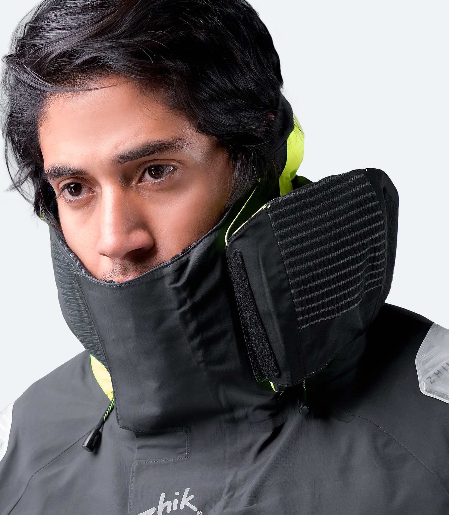 Black Zhik OFS800™ Jacket with 3-layer eVent® fabric, offering 24,000mm waterproof protection and unmatched breathability