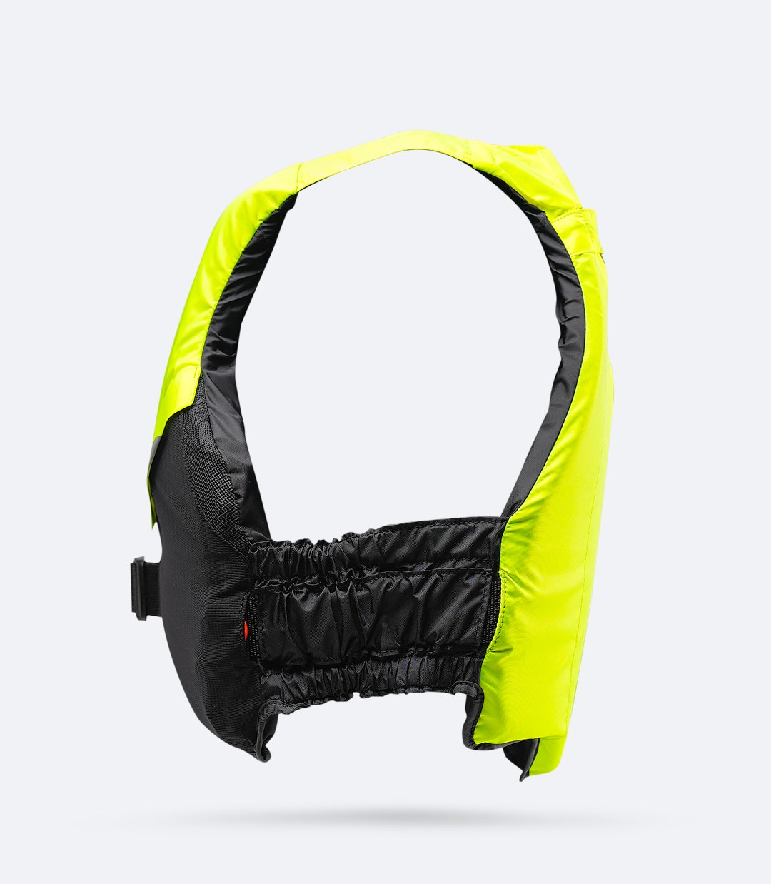 Side angle of Zhik Breathable PFD in black and hi-vis yellow, emphasizing ergonomic shape and single waist adjustor for a secure fit.