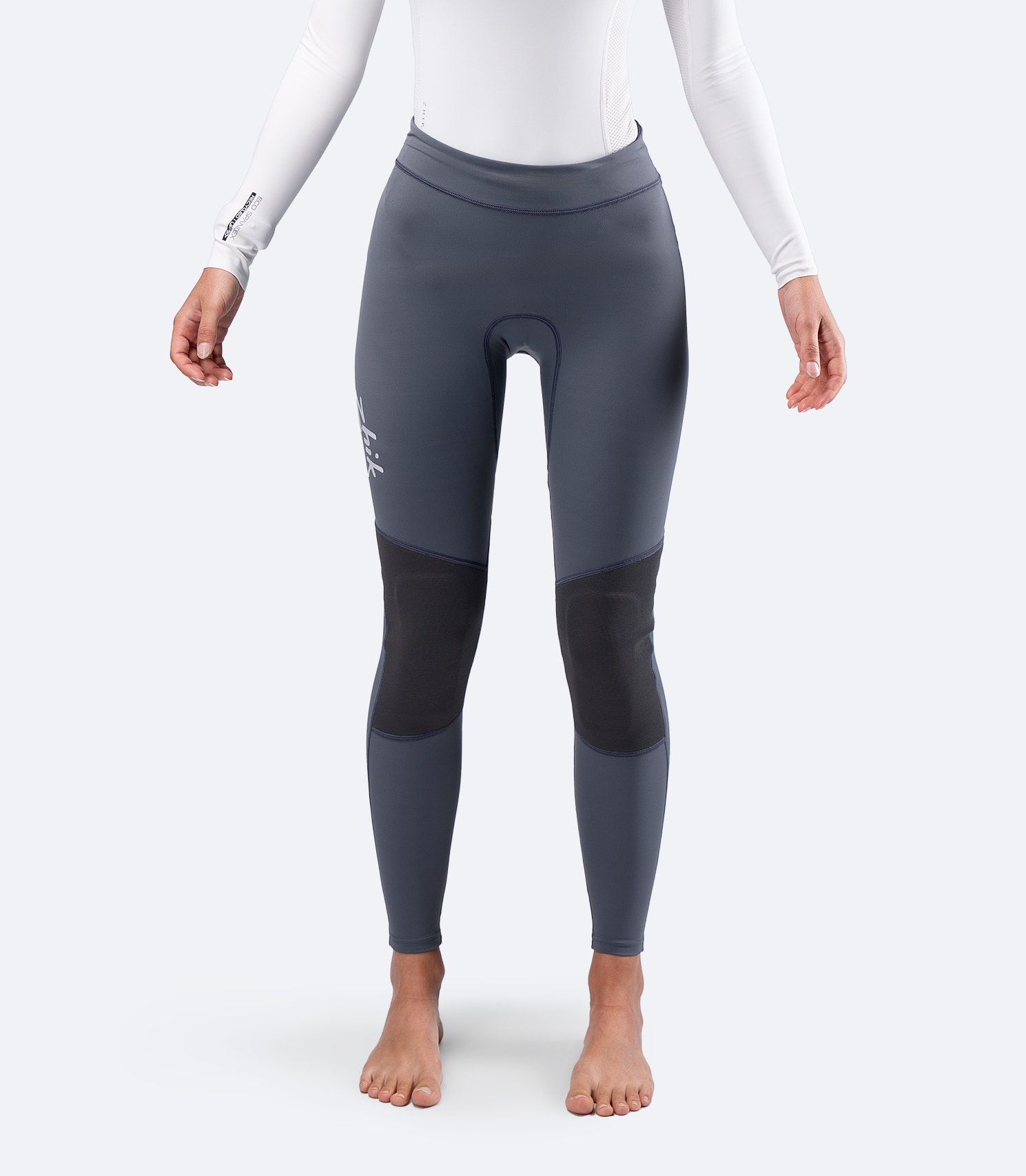 Zhik Women's Hybrid Gear Performance Pants in Grey, front view showing UPF 50+ coverage and streamlined hot weather design.