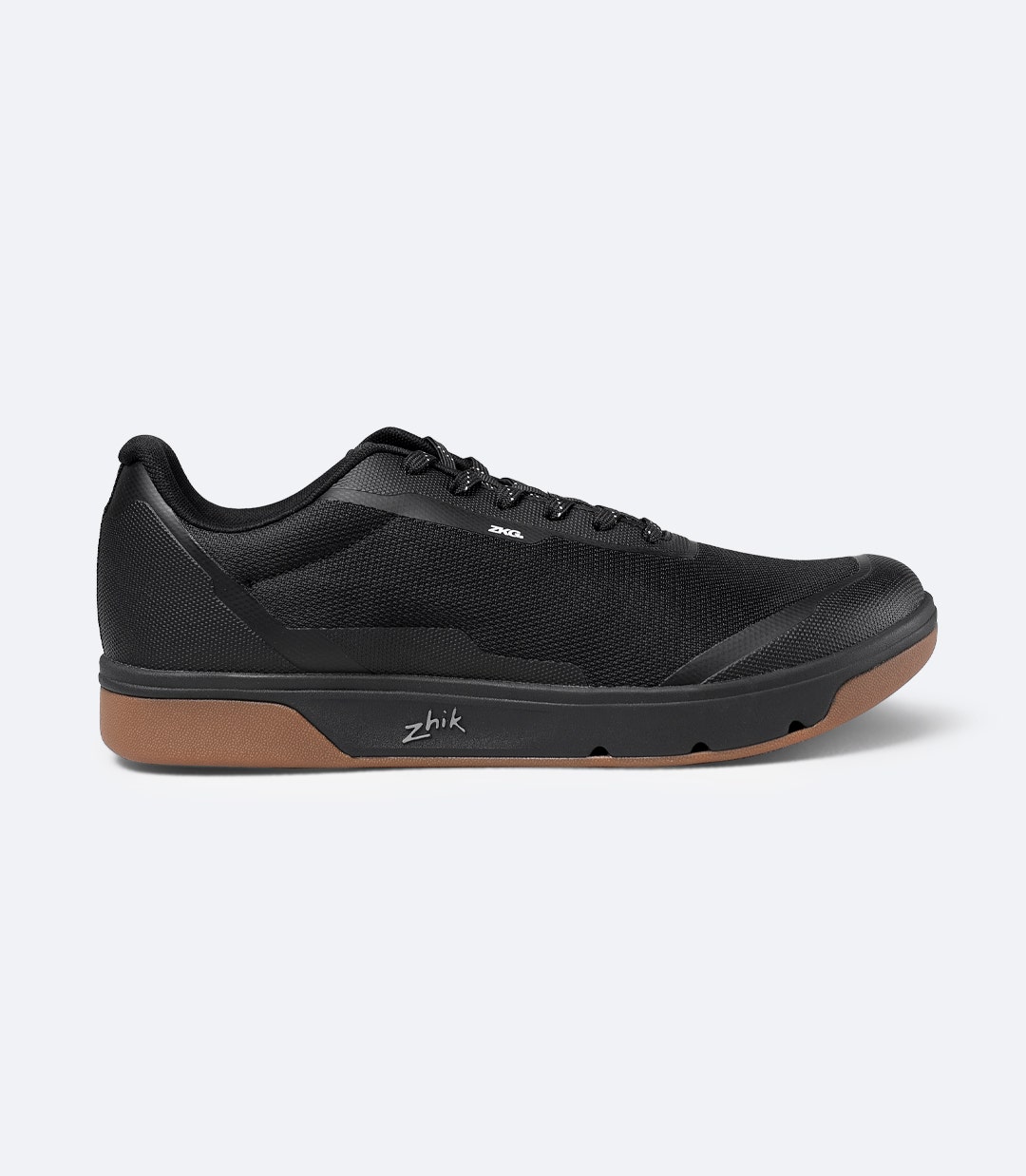Side view of Zhik ZKG Amphibious Shoe in black, showing breathable mesh upper and lightweight casual profile