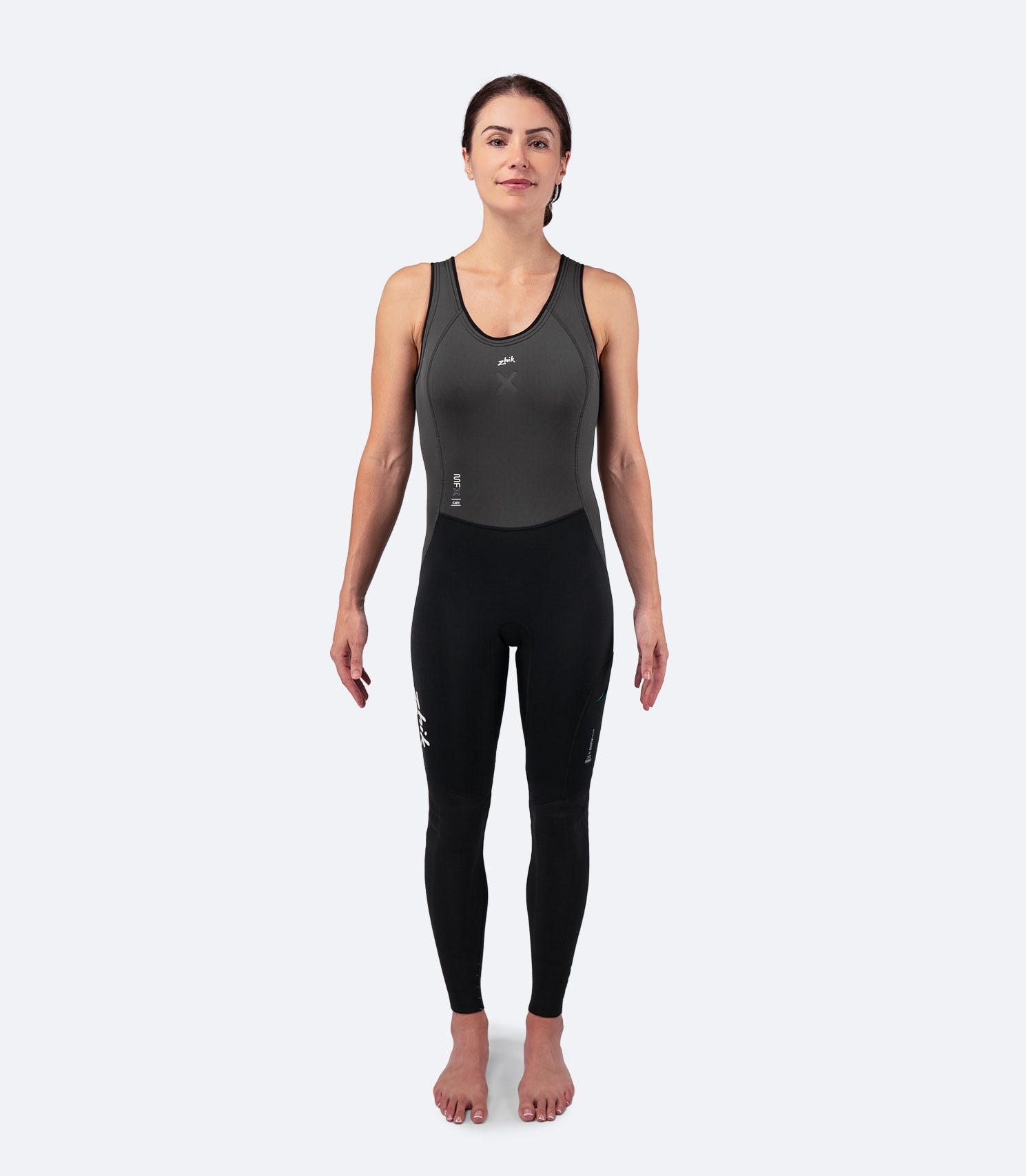 Zhik Women's MicrofleeceX Skiff Suit in black, featuring natural Yulex® foam, heat-retaining graphene lining, and eco-friendly construction.