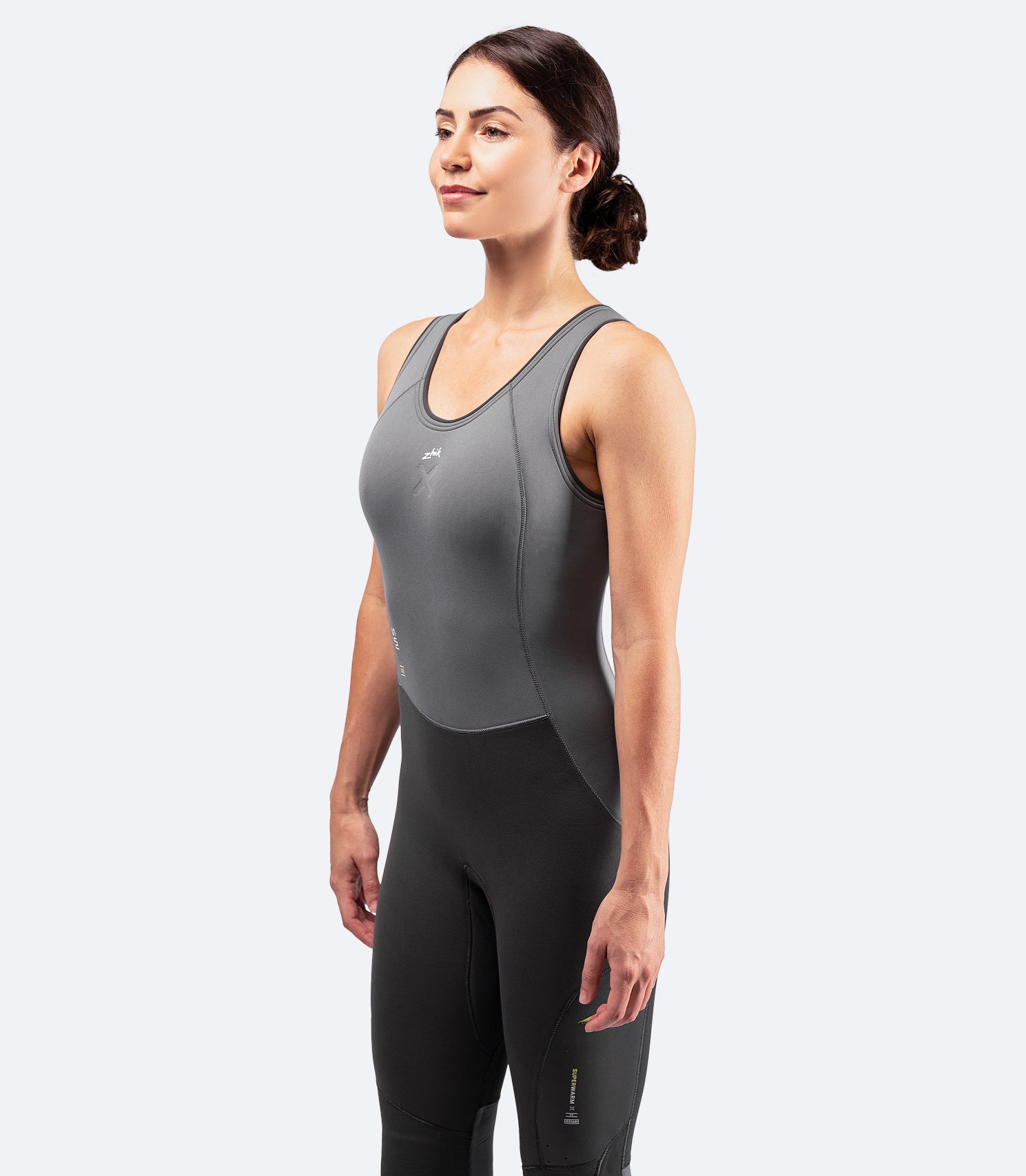 Women’s performance sailing skiff suit in grey, featuring 4-way stretch and thermal lining for maximum warmth