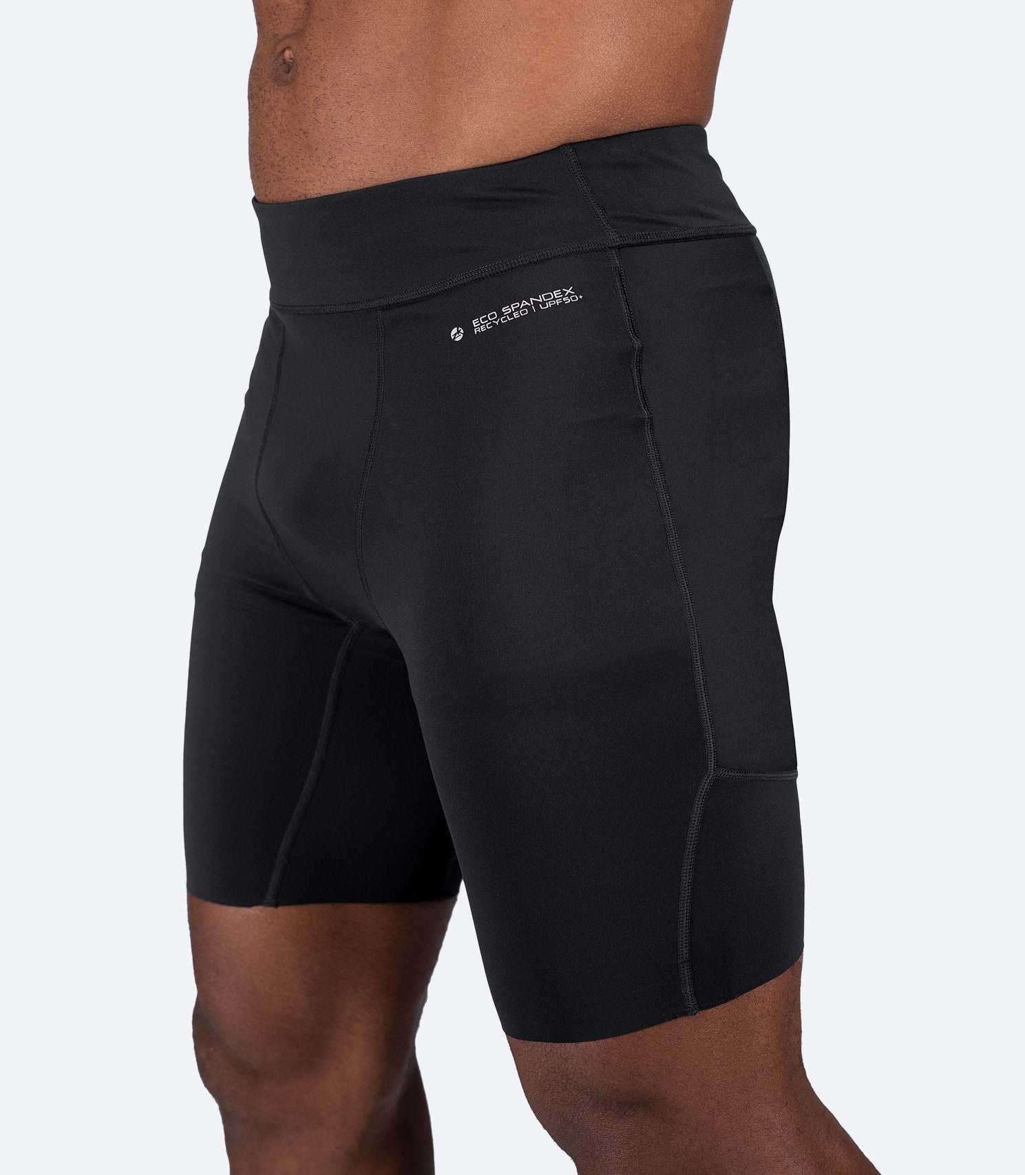 Side view of Zhik Men's Performance Paddle Short in black showing ergonomic cut and flexible, lightweight construction.