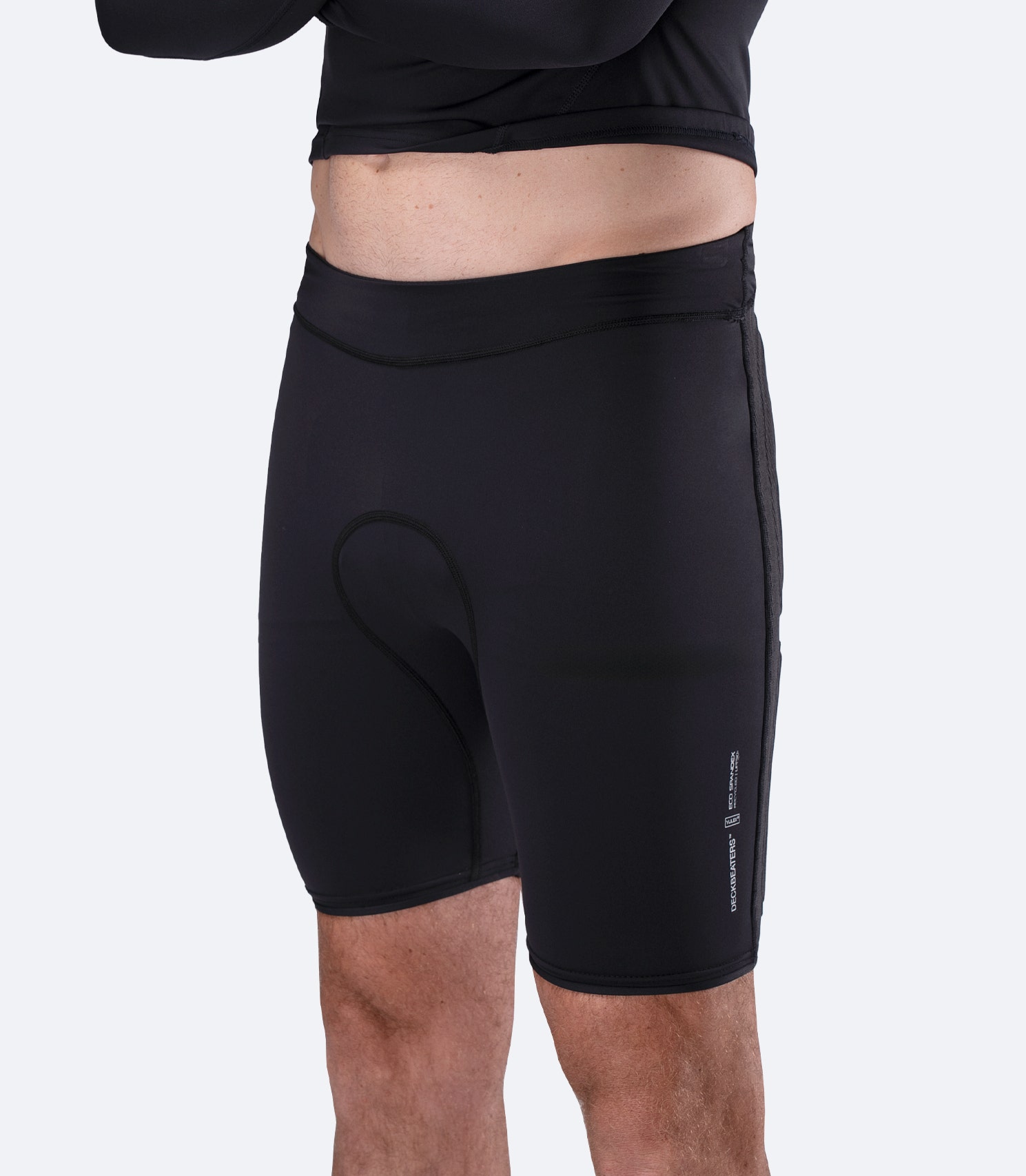 Front view of Zhik DeckBeater X Short in Black with adjustable internal waistband and lightweight Repreve recycled stretch fabric