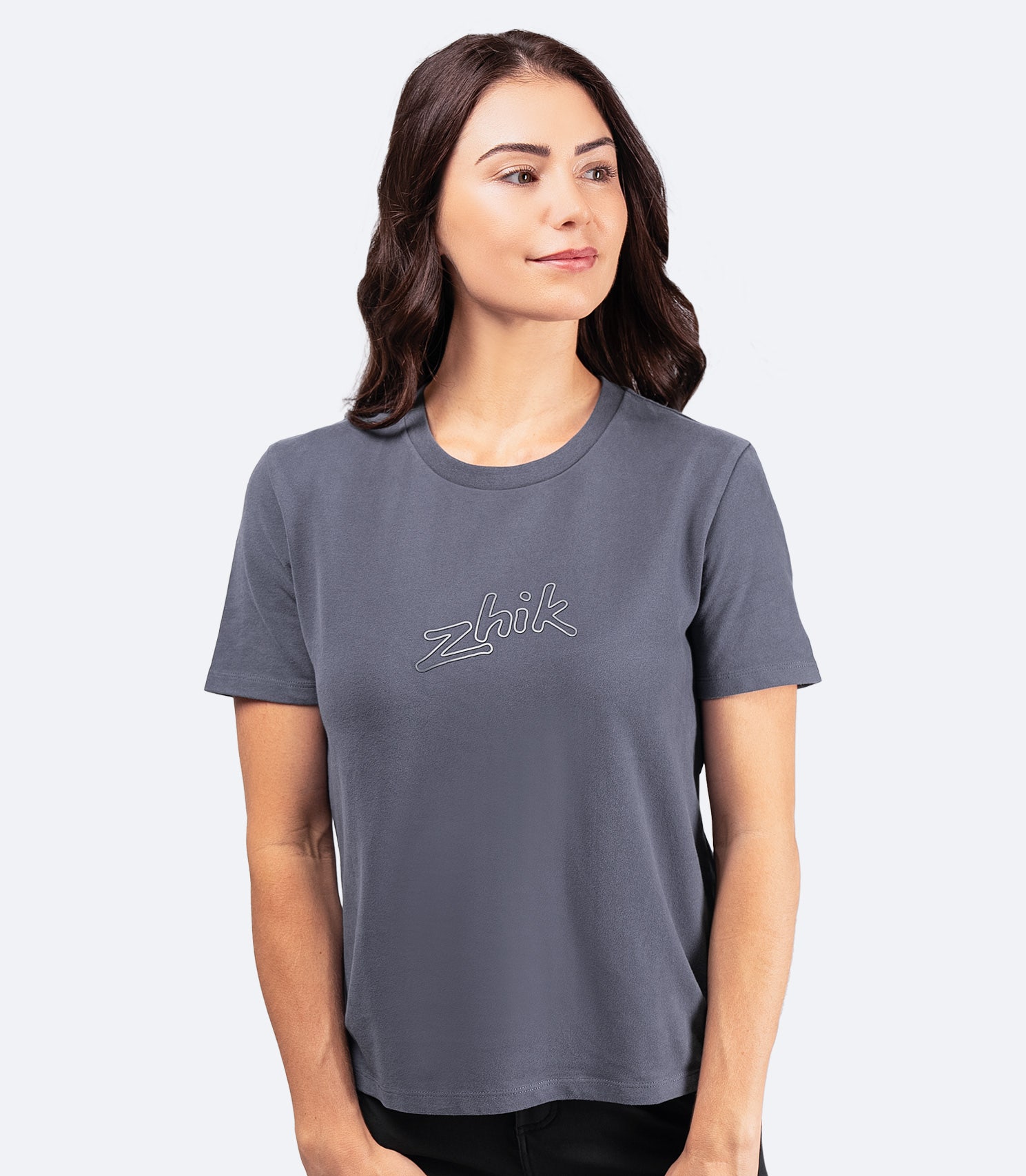 Zhik Women's Logo Cotton T-Shirt in navy with a crew neck collar, boxy cropped fit, and 3D cast logo, made from 100% cotton.