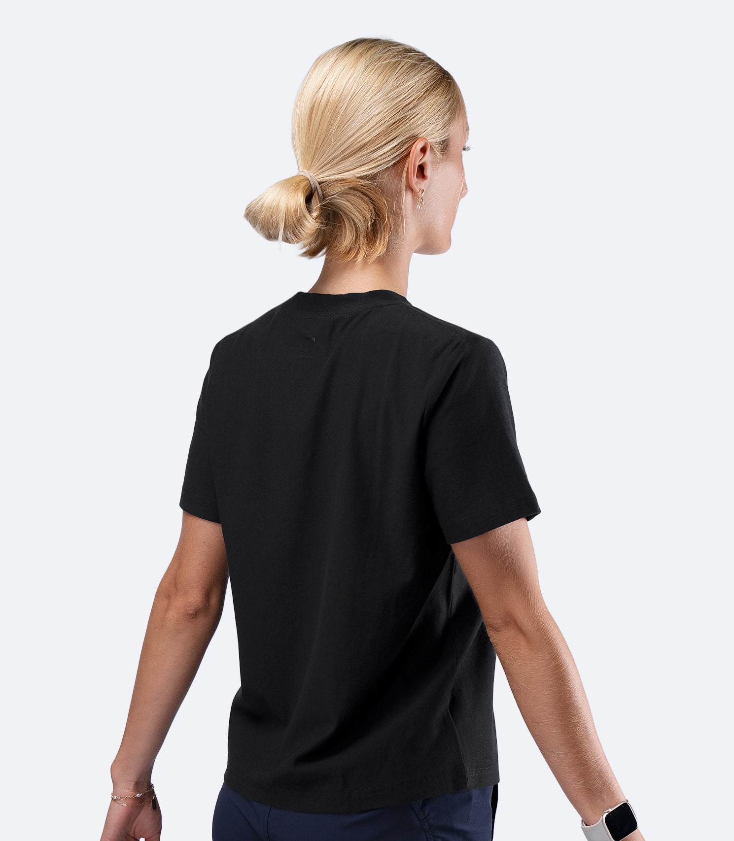 Zhik Womens Carbon T-Shirt in Black, rear view showing straight hem and clean back profile
