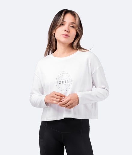 Womens Compass Print Long Sleeve Cotton Tee