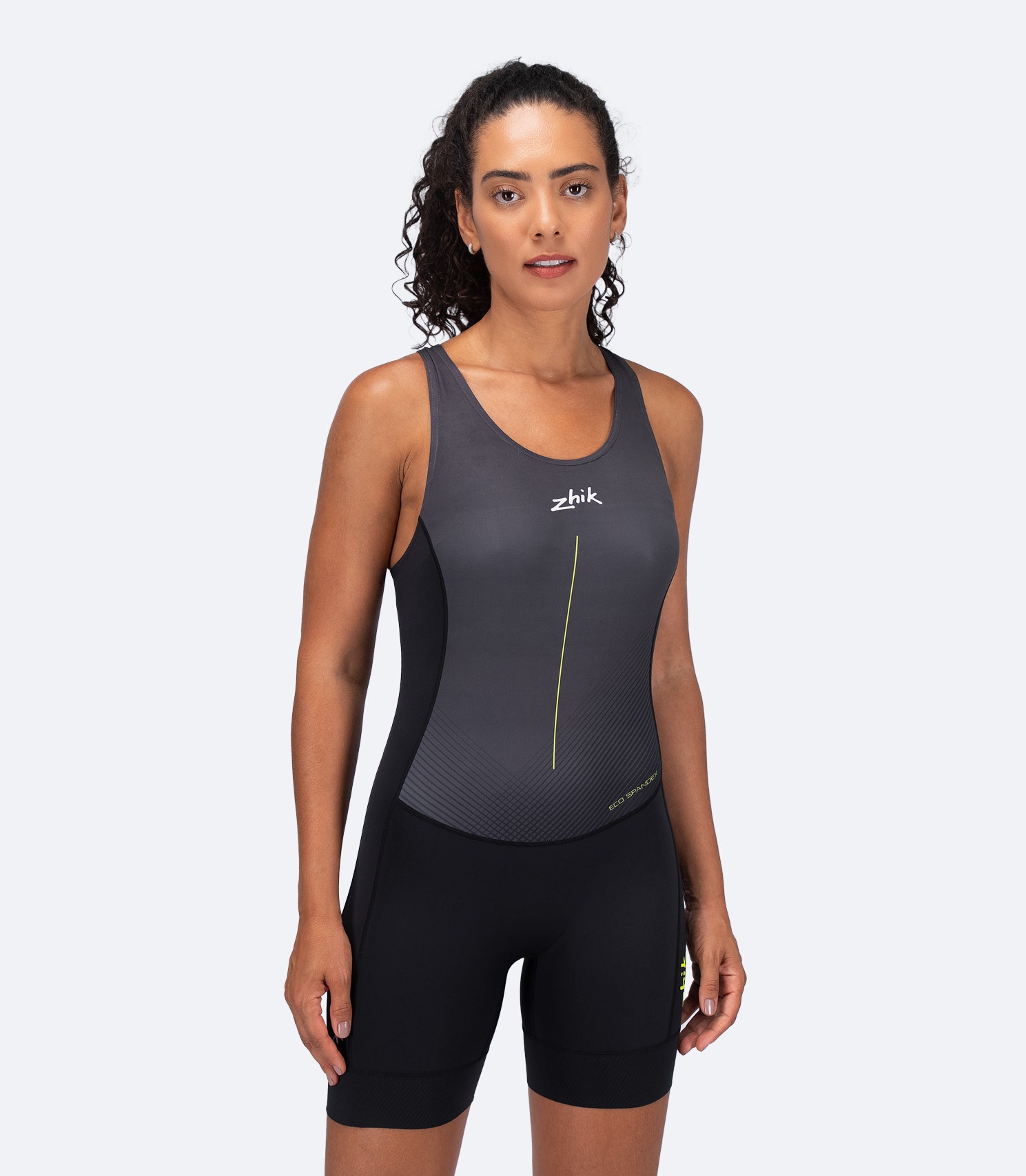 Front view of Women's Performance Unisuit in black by Zhik, featuring UPF 50+ UV protection and highly breathable fabric.